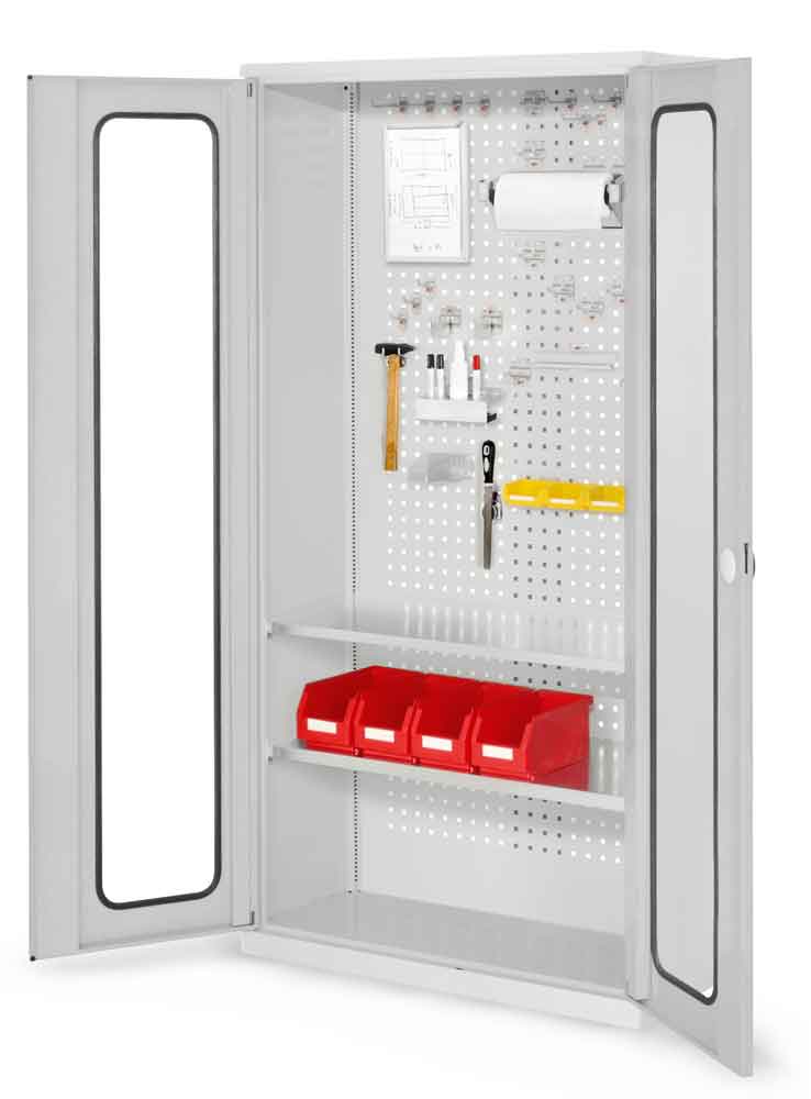 RasterPlan® - Werkzeugschrank - mit Schlitzplattentüren - Tiefe 410 mm - 2 Fachböden