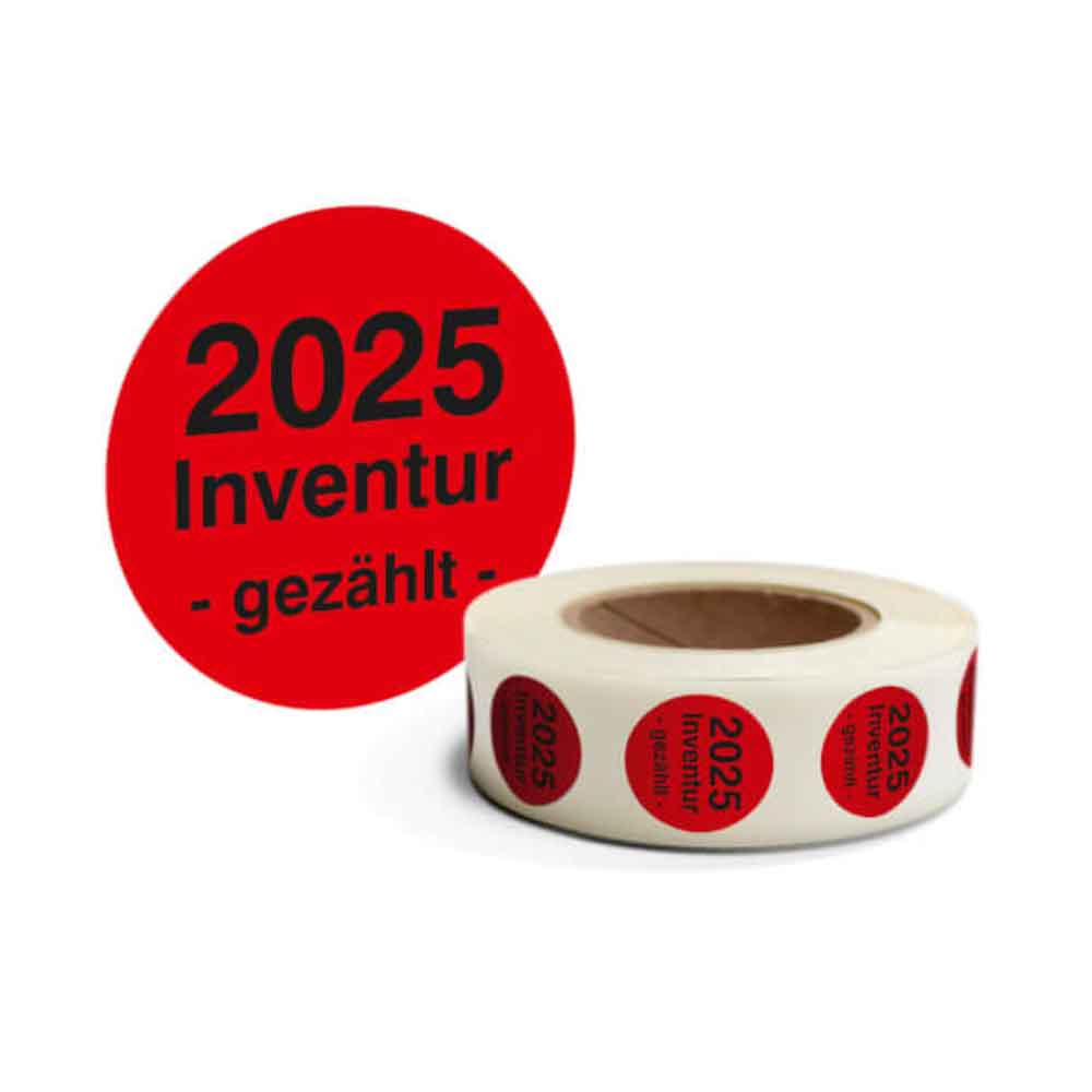 Inventur-Etiketten -Text: Inventur gezählt - mit Jahreszahl - in 4 Farben