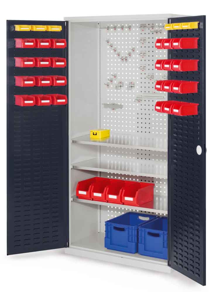 RasterPlan® - Werkzeugschrank - mit Lochplattentüren - Tiefe 500 mm - 3 Fachböden