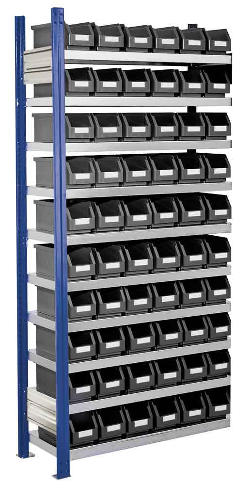 RasterPlan® - Steckregal Modell 11 - komplett mit Lagersichtkästen - Grund- und Anbaufeld