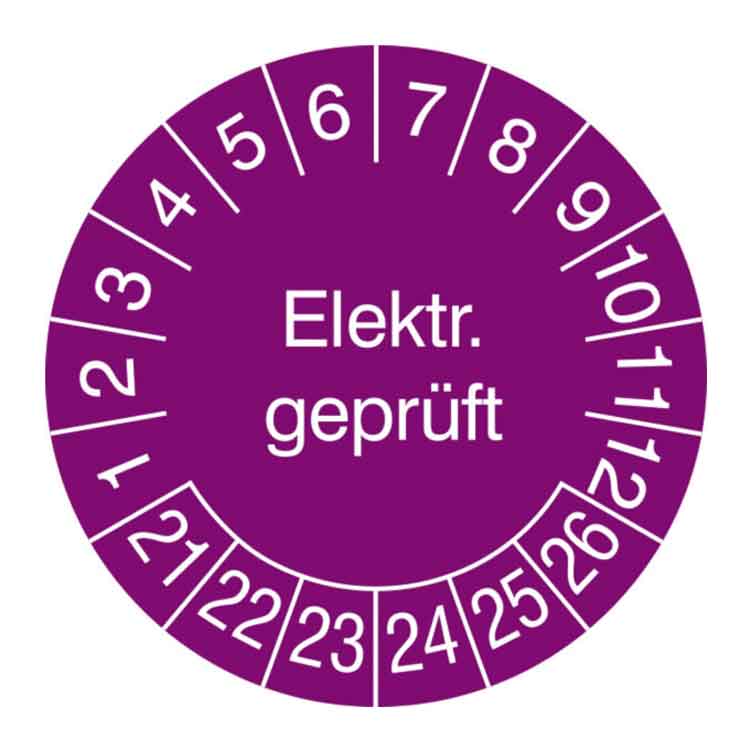 Prüfplakette Elektrisch Geprüft - in Jahresfarbe - Dokumentenfolie