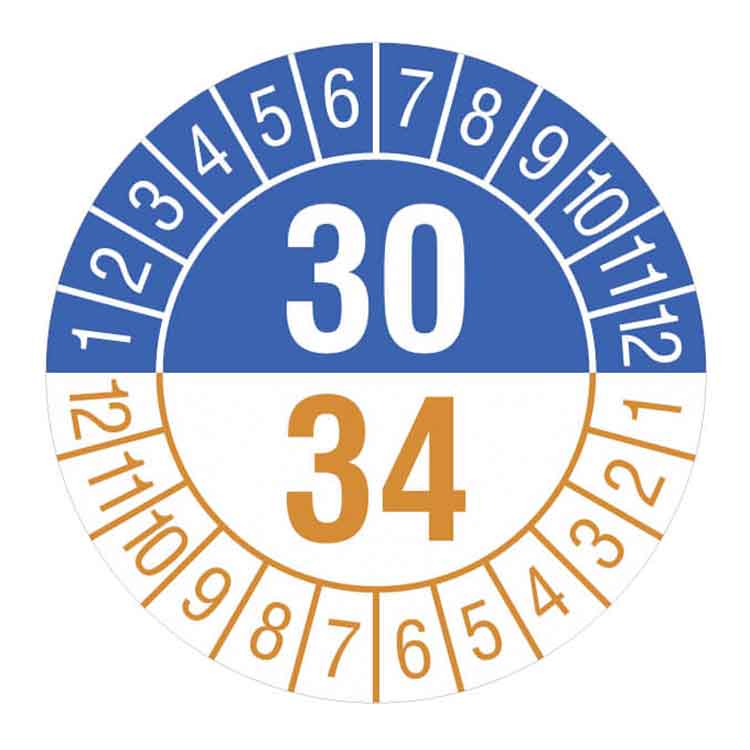 Prüfplakette - Jahresplakette mit Prüfzeitraum 1 bis 5 Jahre - Dokumentenfolie