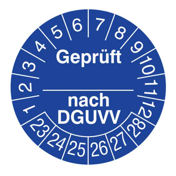 Prüfplakette - Geprüft nach ... DGUVV - in Jahresfarbe - Dokumentenfolie