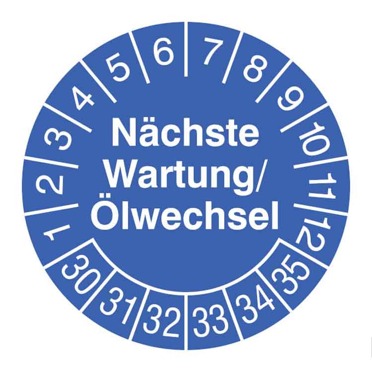 Prüfplakette - Nächste Wartung/Ölwechsel - in Jahresfarbe - Dokumentenfolie