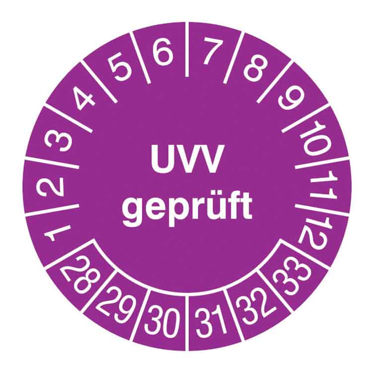 Prüfplakette - UVV geprüft - in Jahresfarbe - Dokumentenfolie
