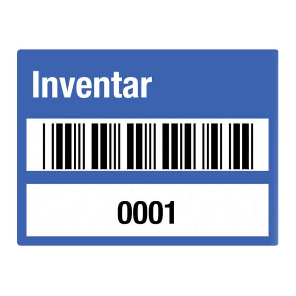 Inventar-Etikett - Inventar-Nr.: - mit Barcode und fortlaufend nummeriert - PVC-Folie auf Rolle