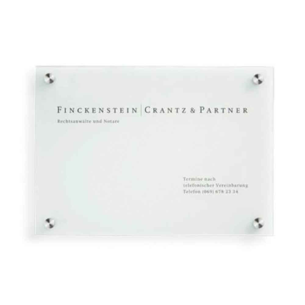CRISTALLO Firmenschild Wegweiser - rahmenlos - 1 x 8 mm Sicherheitsglas - hochwertige Edelstahlhalter - in 2 Größen