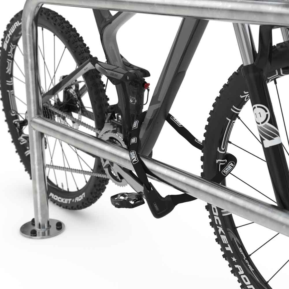 Fahrrad-Anlehnbügel 9200 - mit Knierohr - aus Stahl oder Edelstahl - zum Aufdübeln Fahrrad-Anlehnbügel 9200 - mit Knierohr - aus Stahl oder Edelstahl - zum Aufdübeln