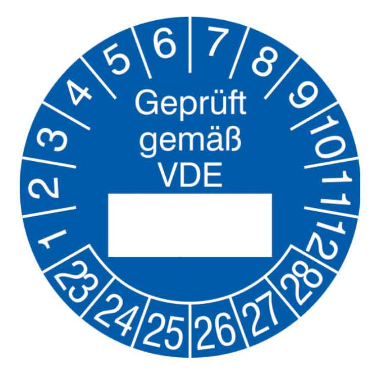 Prüfplakette Geprüft gemäß VDE - in Jahresfarbe