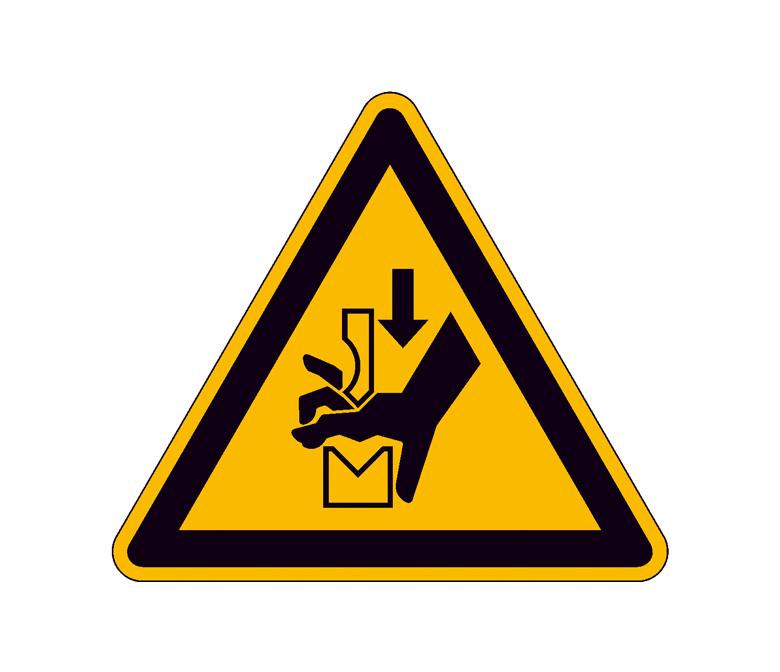 Warnschild - Warnung vor Quetschgefahr der Hand zwischen den Werkzeugen einer Presse