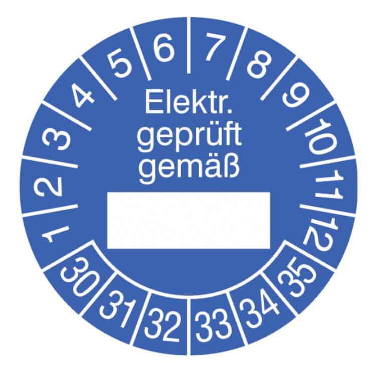 Prüfplakette Elektr. geprüft gemäß in Jahresfarbe