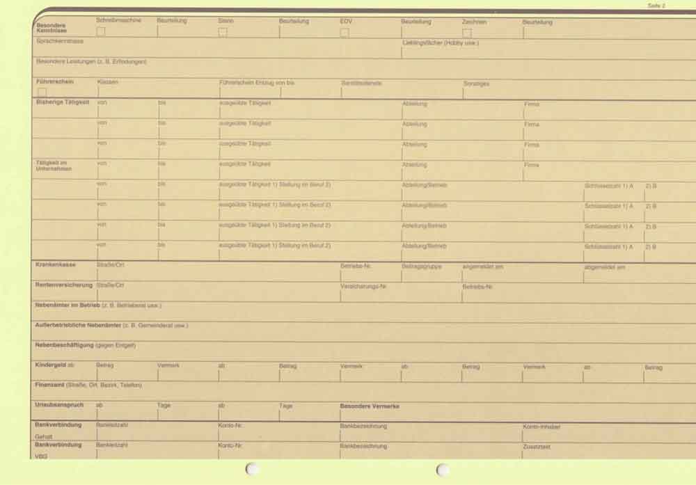 Personalstammkarte - 2 Ausführungen