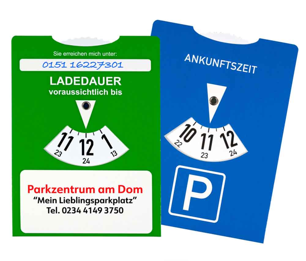 Parkscheibe für "E-AUTO" - mit Ladedaueranzeige