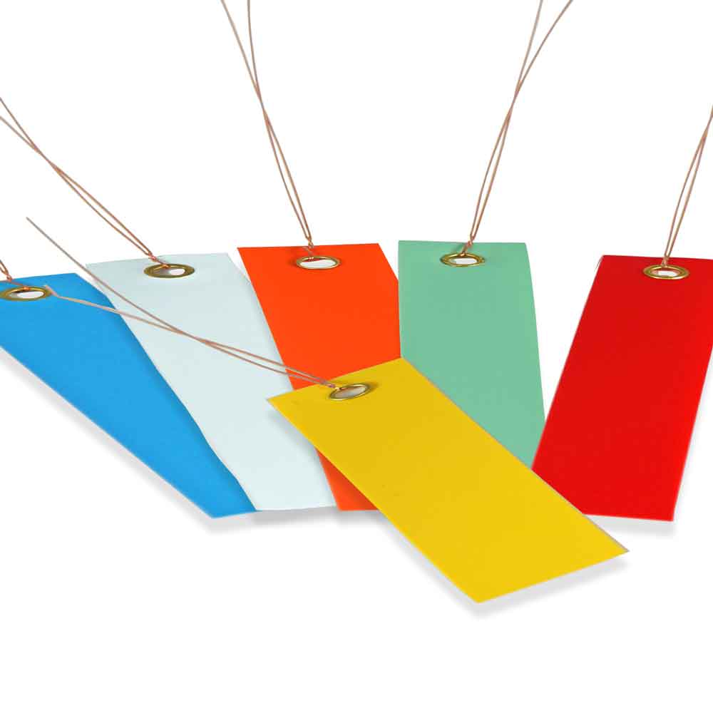 20-30-062-0-00-11-003-pvc-haengeetiketten-uebersicht-120-50-mm-116178 PVC-Hänge-Etiketten - mit Draht - Format 120 x 50 mm - 8 verschiedene Farben