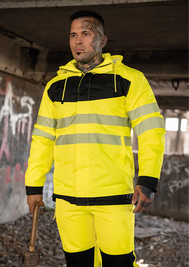 Korntex® - EOS - Hi-Vis Parka mit schwarzer Brustpartie - Signal-Gelb/Schwarz - 3XL