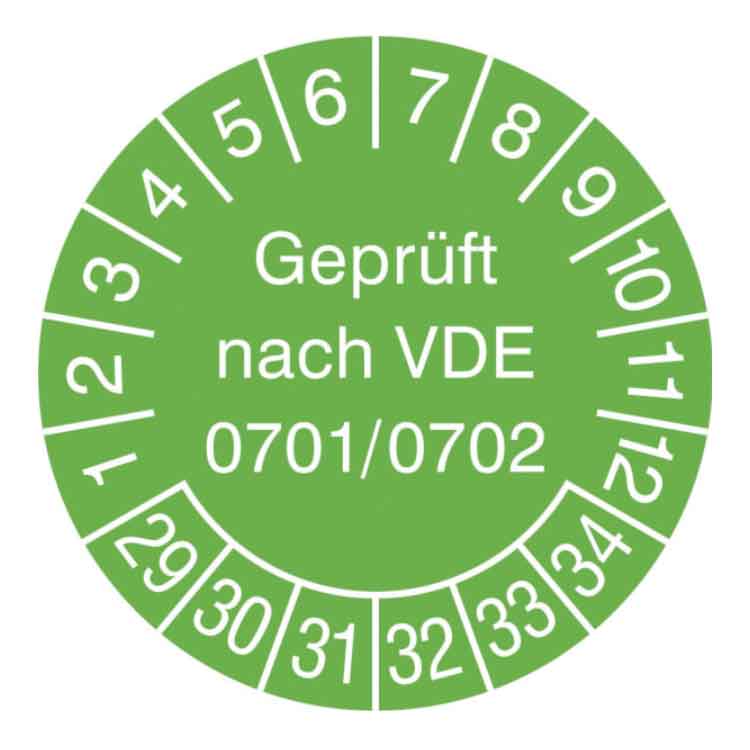 Prüfplakette Geprüft nach VDE 0701/0702 - in Jahresfarbe