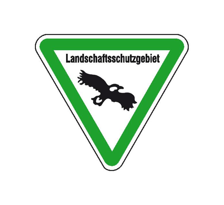 Hinweisschild für Wald- und Freizeitanlagen - Symbol und Text: Landschaftsschutzgebiet