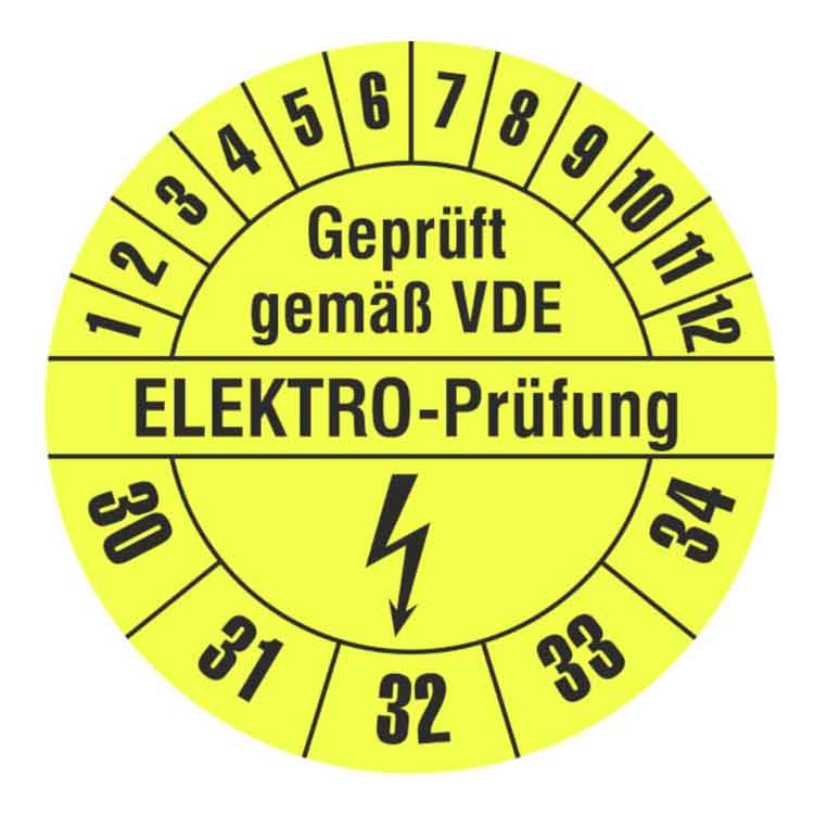 Prüfplakette Geprüft gemäß VDE - ELEKTRO-Prüfung - Gelb/Schwarz