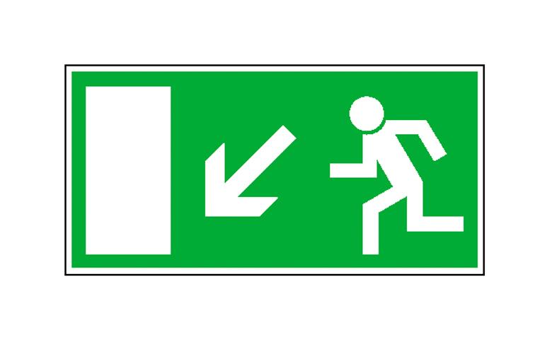 Fluchtwegschild - Rettungsweg links abwärts - langnachleuchtend