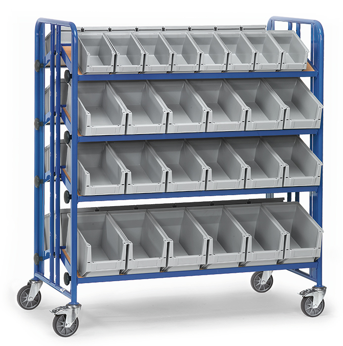 Montagewagen - mit 4 neigbaren Ladeflächen 2 x L 1280 x B 315 mm - mit Sichtlagerkästen - zweiseitige Ausführung