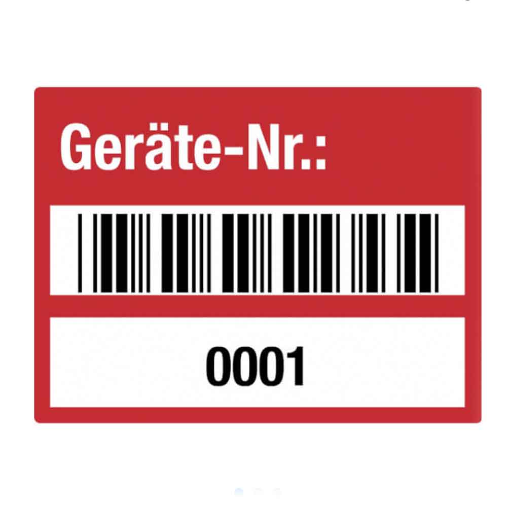 Inventar-Etikett - Geräte-Nr.: - mit Barcode und fortlaufend nummeriert - PVC-Folie auf Rolle