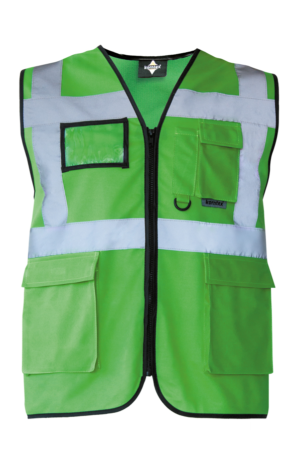 Korntex® Warnweste „Berlin“ - Multifunktional mit Taschen - Waldgrün/Signal-Gelb - XXL