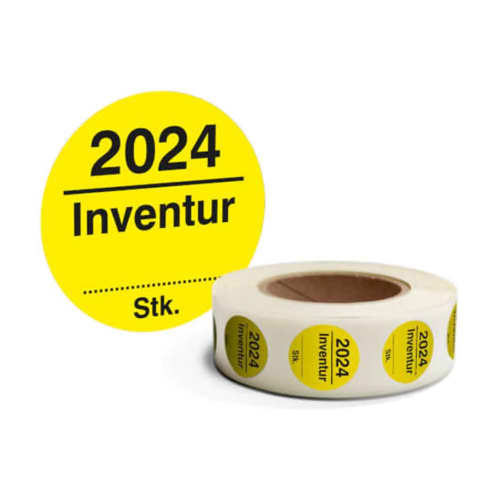 Inventur-Etiketten - Text: Inventur - mit Jahreszahl und Stückzahlfeld - in 4 Farben