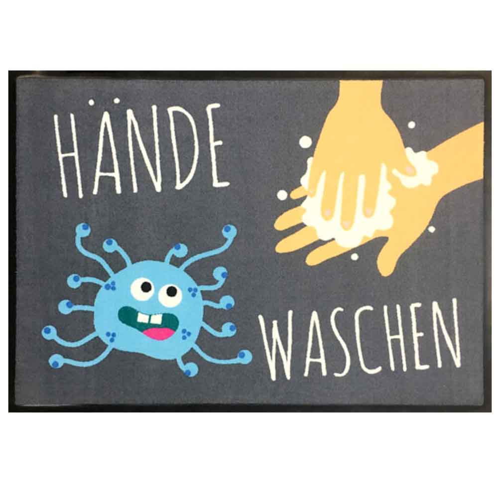 Schmutzfangmatte - Motiv Virus: "Kinder, Hände waschen" - Querformat