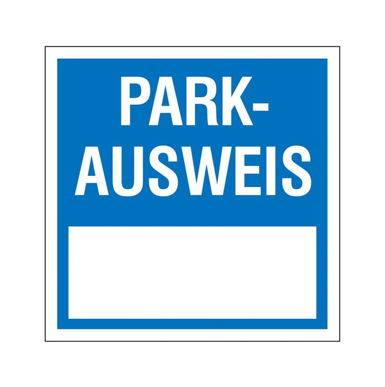 Parkausweis-Vignette - zur Innenverklebung - Text: Parkausweis - zur Selbstbeschriftung