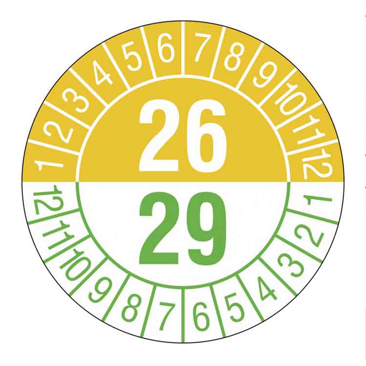 Prüfplakette - Jahresplakette mit Prüfzeitraum 1 bis 5 Jahre - Dokumentenfolie