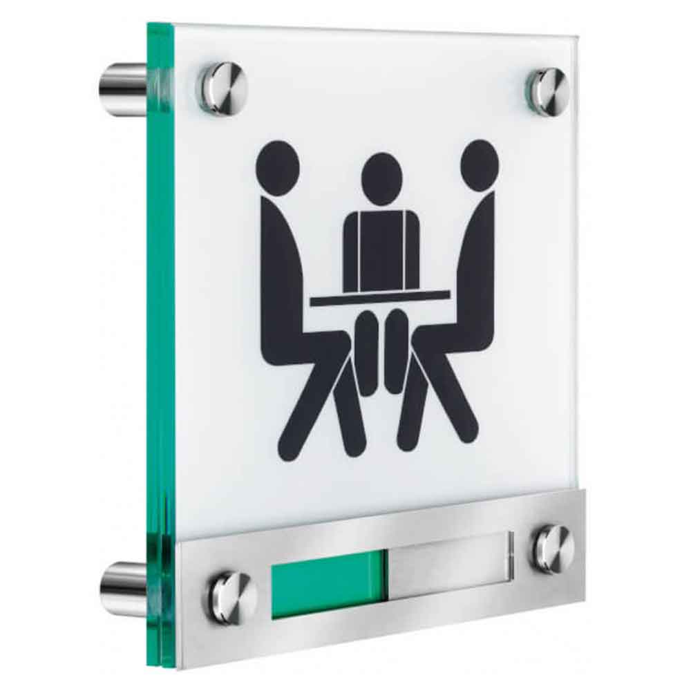 CRISTALLO Schild mit Frei-Besetzt-Anzeige - rahmenlos - 2 x 4 mm Sicherheitsglas - hochwertige Edelstahlhalter - 5 Größen CRISTALLO Schild mit Frei-Besetzt-Anzeige - rahmenlos - 2 x 4 mm Sicherheitsglas - hochwertige Edelstahlhalter - 5 Größen