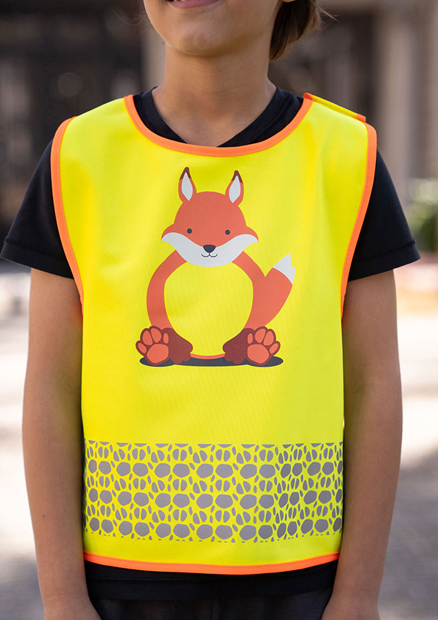 Korntex® Kinder Warnweste „Funtastic Wildlife“ - CO2 Neutral - Signal-Gelb/Einhorn - XXS