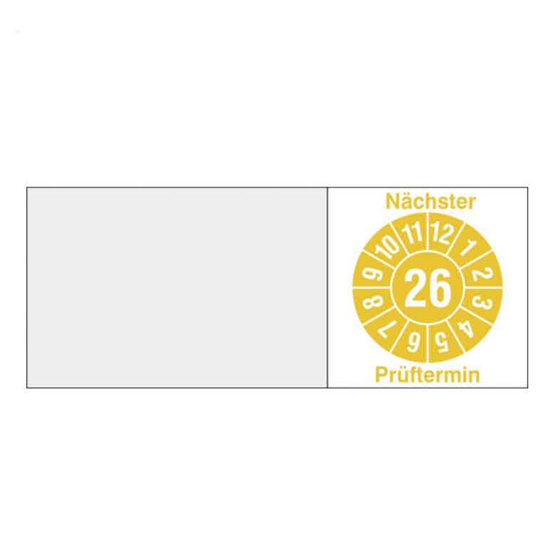 Kabelprüfplakette - Nächster Prüftermin - mit 2-stelliger Jahreszahl in Jahresfarbe