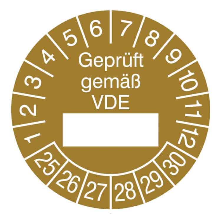 Prüfplakette Geprüft gemäß VDE - in Jahresfarbe