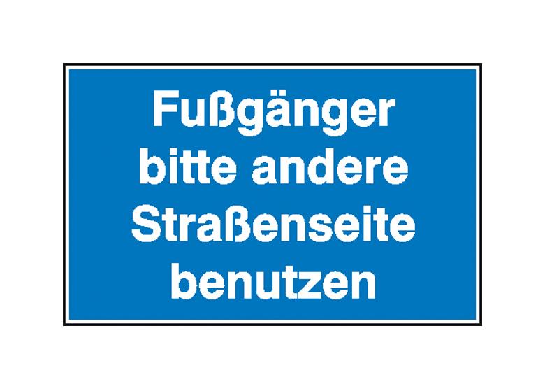 39-25-253-0-00-058-hinweisschild-zur-baustellenkennzeichnung-fussganger-bitte-andere-strassenseite-benutzen-115637-46c2ee Hinweisschild zur Baustellenkennzeichnung - Text: Fußgänger bitte andere Straßenseite benutzen