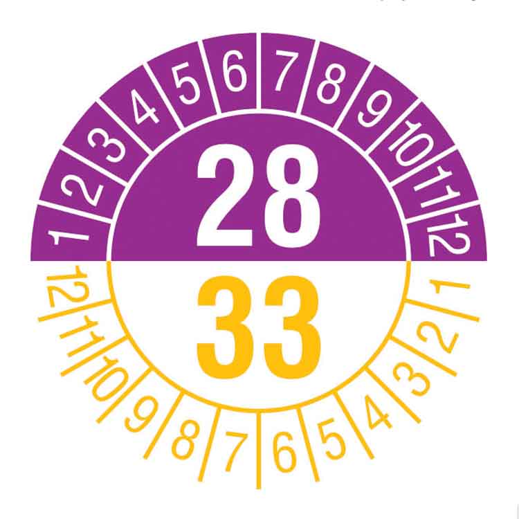 Prüfplakette - Jahresplakette mit Prüfzeitraum 1 bis 5 Jahre - Dokumentenfolie