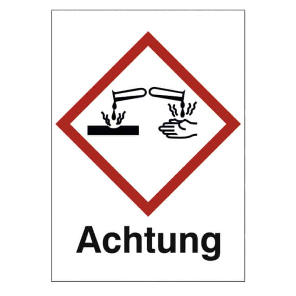 GHS-Gefahrstoffetikett - Kombischild mit Text: Achtung