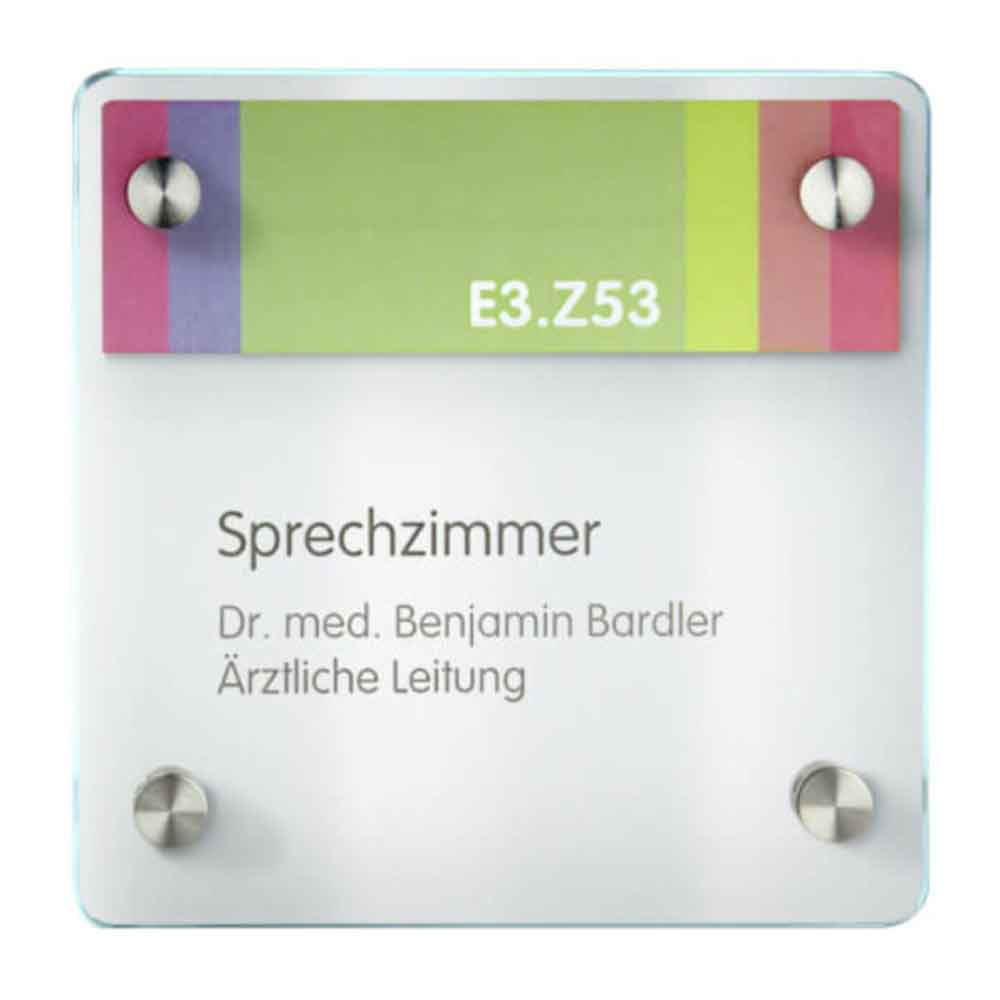 CRISTALLO Safe Türschild und Infotafel - 2 x 4 mm Sicherheitsglas mit gerundeten Ecken - in 2 Größen CRISTALLO Safe Türschild und Infotafel - 2 x 4 mm Sicherheitsglas mit gerundeten Ecken - in 2 Größen