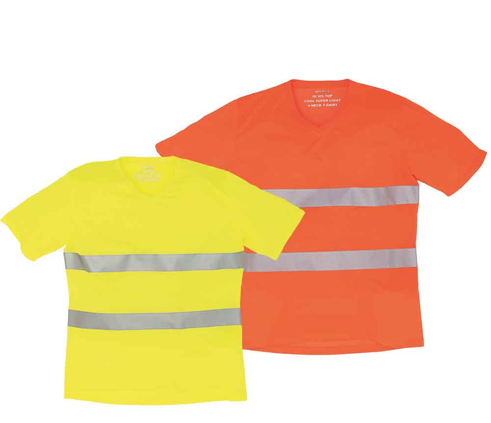 60-50-401-0-00-03-059-t-shirt-gelb-orange-a45f59 T-Shirt - Reflektierend - mit V-Ausschnitt - 2 Farben