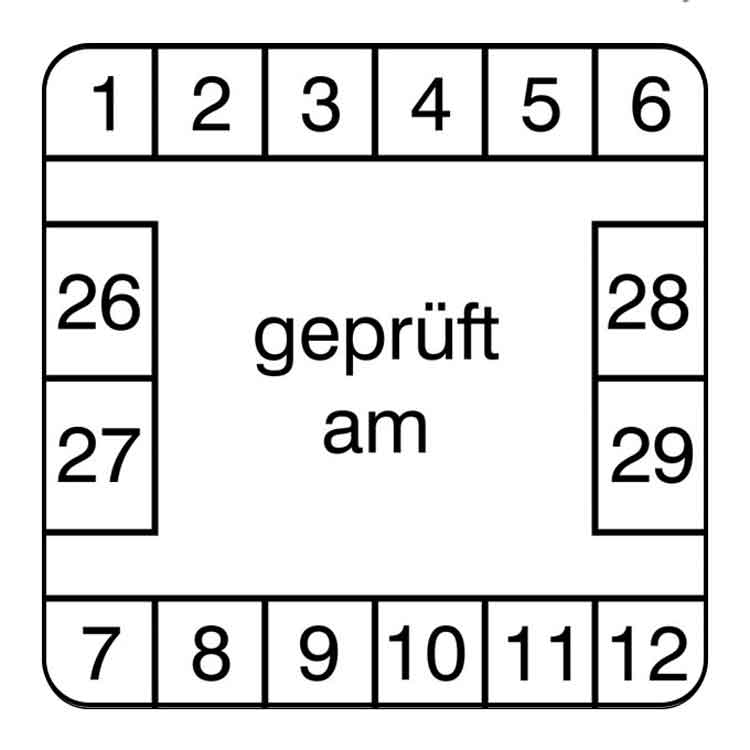 Prüfplakette - geprüft am ... - Dokumentenfolie - Weiss/Schwarz rechteckig