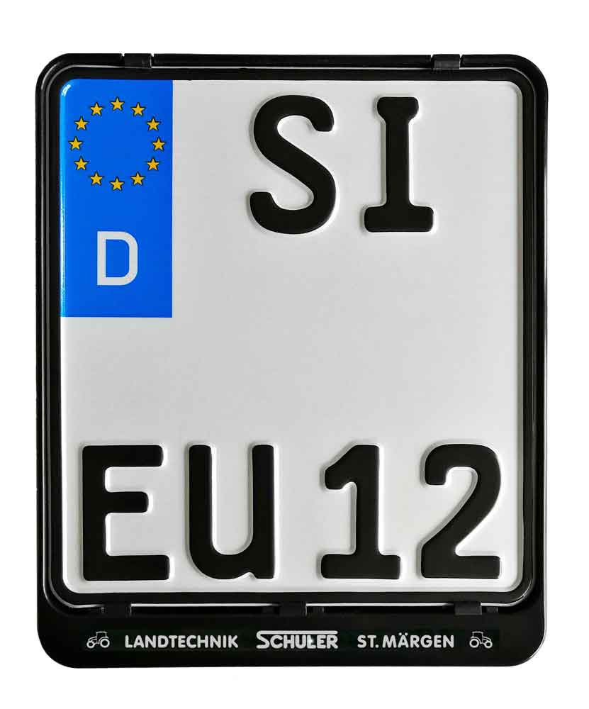 erut-twinline-schwarz-180x205mm1-2a66c1 Kennzeichenhalter - 2-zeilig - für Zweiräder - Schwarz - Werbeaufdruck