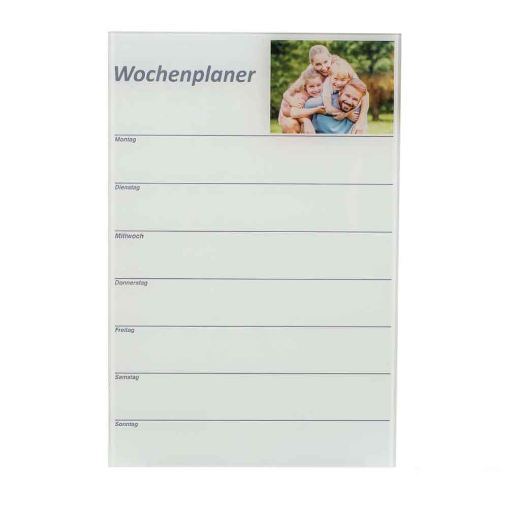 Wochenplaner aus Glas inkl. Wandhalter - mit individuellem Foto Wochenplaner aus Glas inkl. Wandhalter - mit individuellem Foto