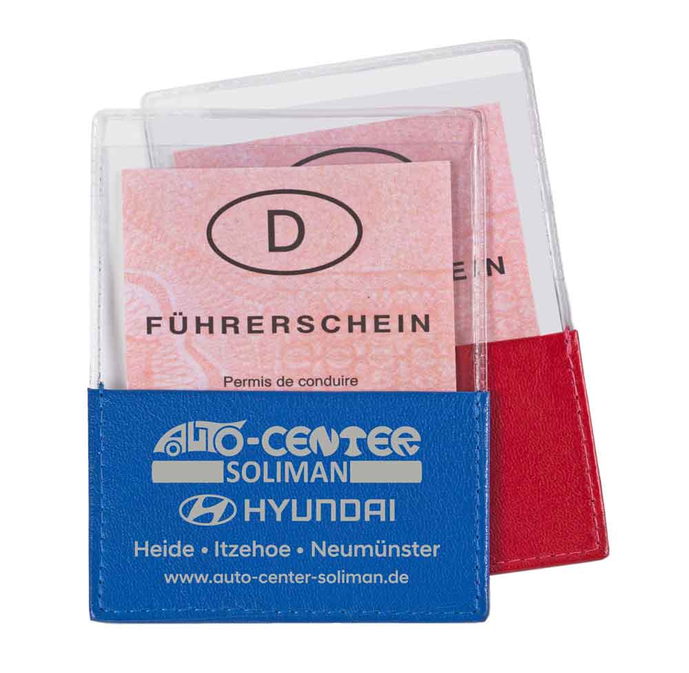 60-60-214-0-01-01-028-kfz-schein-huelle-echt-leder-farben-werbeaufdruck-e74202 KFZ-Scheinhülle "OPTIMUS" - mit Echt Leder Aufsatz - 3 Farben