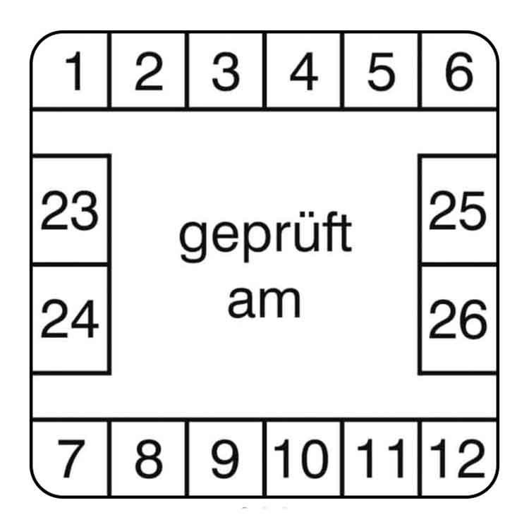 Prüfplakette - geprüft am ... - Dokumentenfolie - Weiss/Schwarz rechteckig