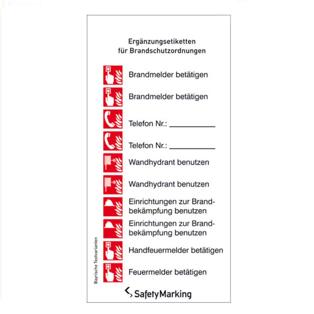 Brandschutzordnung - Ergänzungssymbole nach DIN  14096-1 mit Sicherheitszeichen