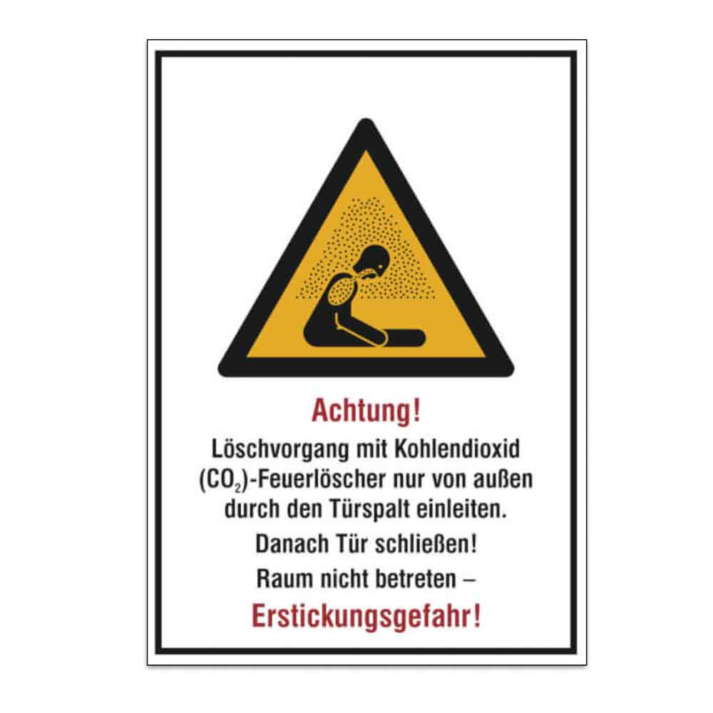 Warn-Kombischild - Achtung! Löschvorgang mit Kohlendioxid ... (Türspalt) Warn-Kombischild - Achtung! Löschvorgang mit Kohlendioxid ... (Türspalt)