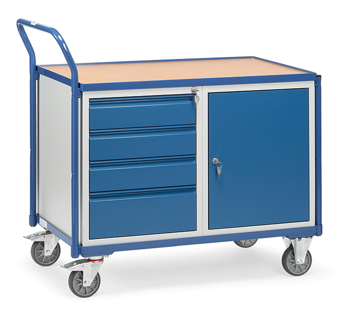 2635-9abcb9 Leichter Werkstattwagen - 1 Ladefläche mit Rand - 1 Stahlschrank - 1 Schubladenschrank