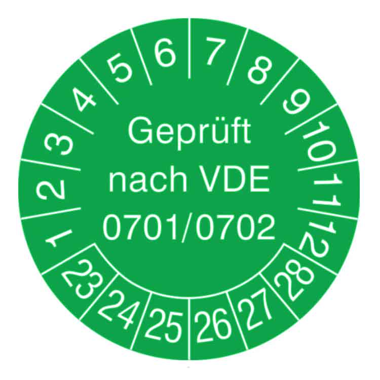 Prüfplakette Geprüft nach VDE 0701/0702 - in Jahresfarbe