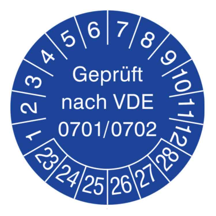 Prüfplakette Geprüft nach VDE 0701/0702 - in Jahresfarbe