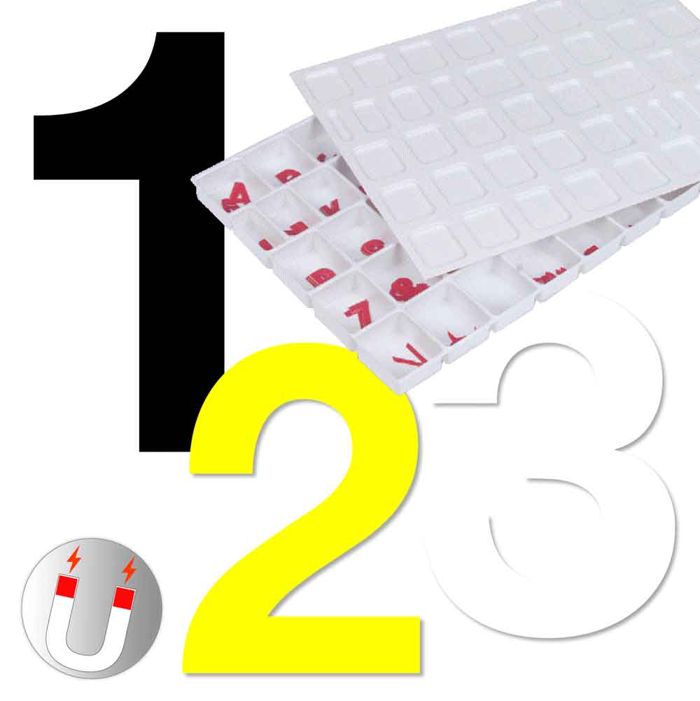 Sortiment Ziffern 0-9 - magnetisch - Block Modern - Höhe 20-100 mm - 3 Farben Sortiment Ziffern 0-9 - magnetisch - Block Modern - Höhe 20-100 mm - 3 Farben